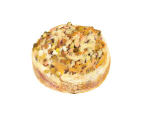 Isolated brown cheese round bread in digital painting illustration art design