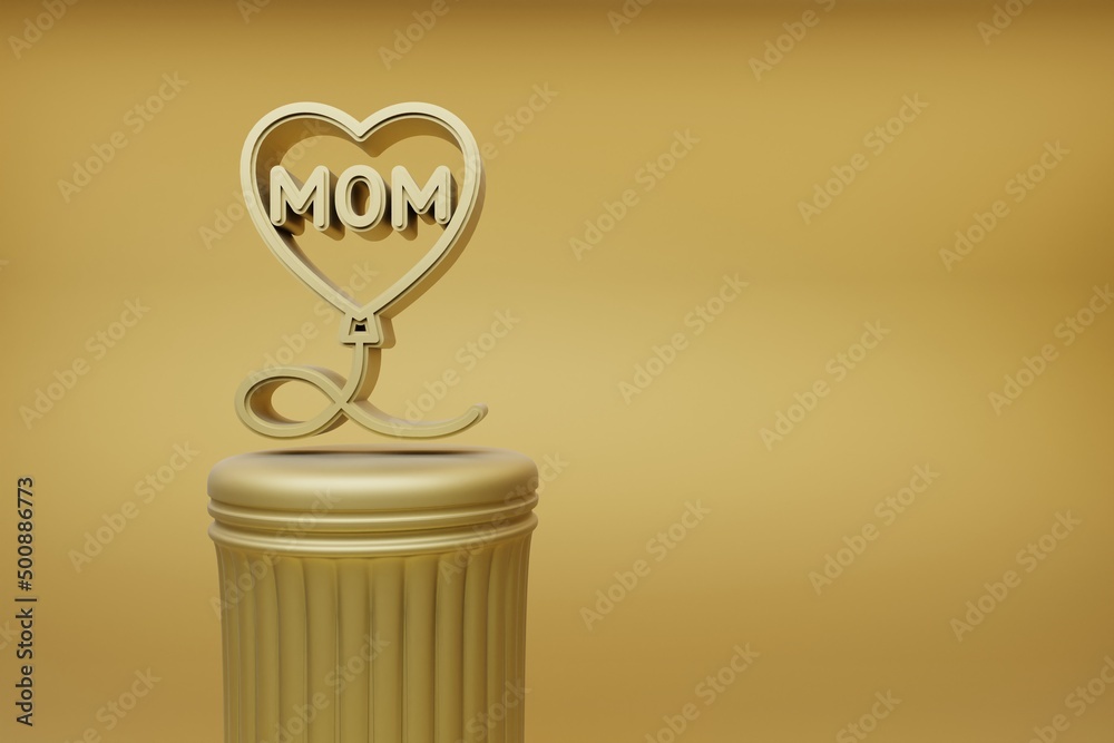 Poster beautiful illustrations golden heart with word mom symbol icons on a golden column and wonderful bac
