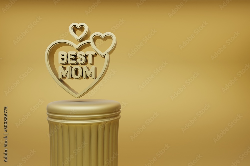 Poster beautiful illustrations golden heart with words best mom symbol icons on a golden column and wonderf