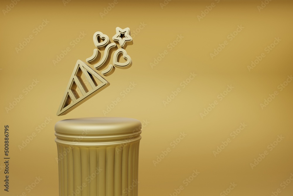 Fototapete beautiful illustrations golden firework symbol icons on a golden column and wonderful background. 3d