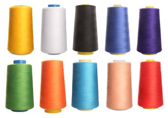 Set with spools of multicolor on white background