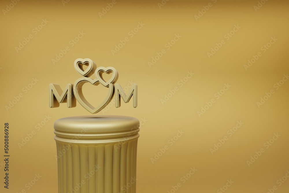 Aufkleber beautiful illustrations golden word mom with heart symbol icons on a golden column and wonderful bac