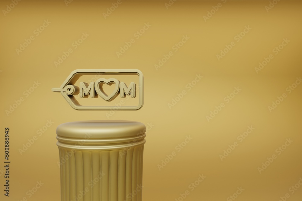 Poster beautiful illustrations golden badge with word mom and heart symbol icons on a golden column and won