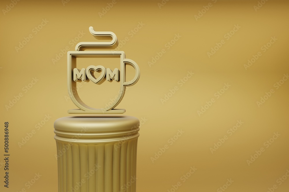 Poster beautiful illustrations golden cup with word mom with heart symbol icons on a golden column and wond