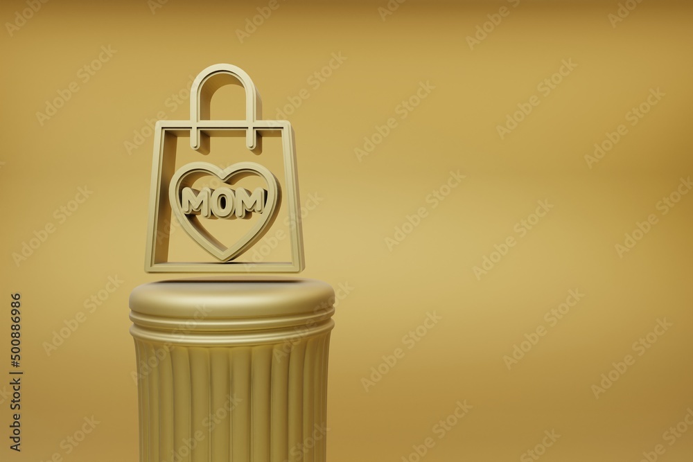 Aufkleber beautiful illustrations golden shopping pack with word mom and heart symbol icons on a golden column
