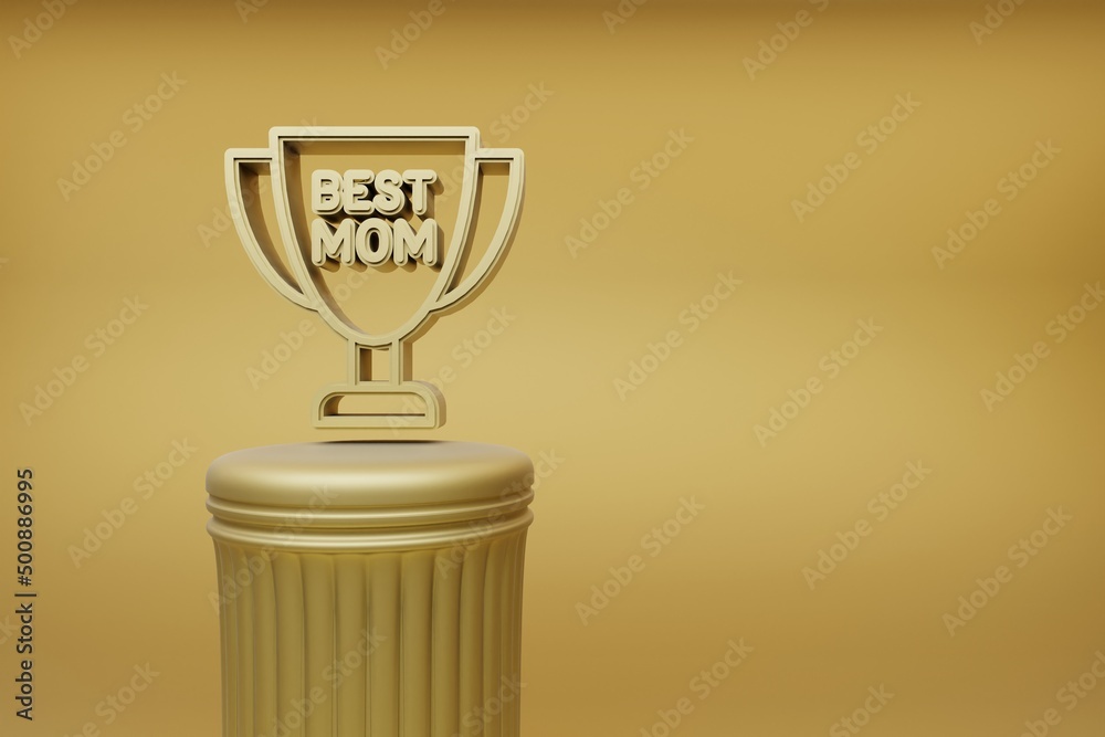 Aufkleber beautiful illustrations golden cup with words best mom and heart symbol icons on a golden column and