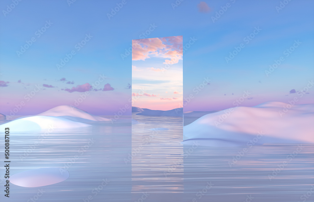 Aufkleber abstract winter landscape scene background. surreal scene. 3d rendering.