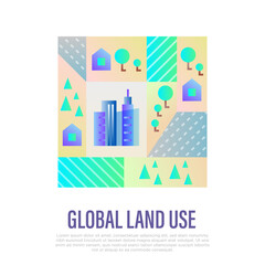 Global land use gradient flat icon. Deforestation, agriculture, industrial damage, livestock, overpopulated cities. Vector illustration.