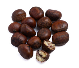 a pile of chestnuts on a white background