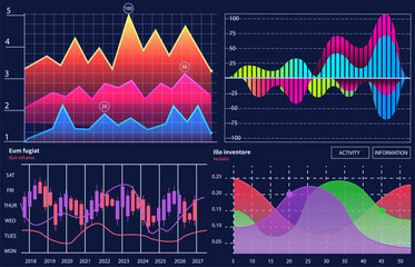 Infographic chart vector template. Annual statistics curve graph design. Market data diagrams. Graphic information visualization and analysis. Statistical indicators and frequency of data changes