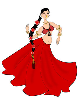 Woman dancing in a red dress stock Illustration.