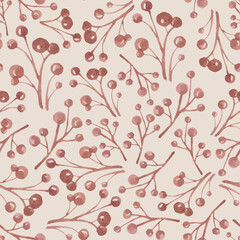 Seamless pattern with watercolor wild berries on pink background