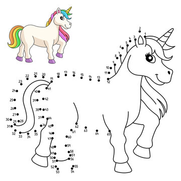 Dot to Dot Unicorn Walking Isolated Coloring page