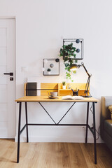 Work at home office, modern simple desk