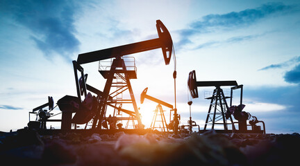 Oil pump jack work on oilfield petroleum extraction