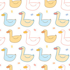 Seamless Pattern with Hand Drawn Duck Design on White Background
