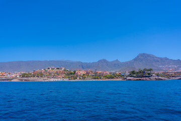 Fototapeta na wymiar Panoramic view of the Costa de Adeje from a boat in the south of Tenerife, Canary Islands