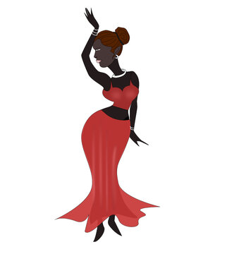 Woman dancing in Red Dress stock Illustration.