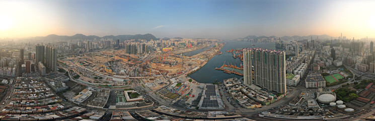 Kai Tak old airport in aerial view, the old airport area in Hong Kong and rebuild as the...