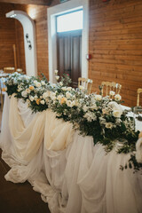 Decoration for special occasions. Beautiful table decoration with flowers. Rustic decoration. Wedding decoration.