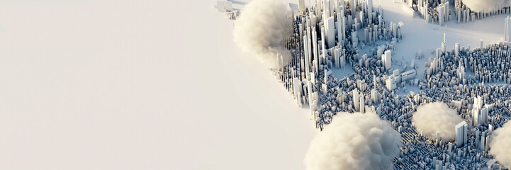 Scattered clouds on the mega city; urban and futuristic technology concepts, original 3d rendering