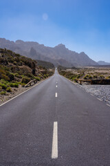 Beautiful road next to the Llano de Ucanca viewpoint in the Teide Natural Park in Tenerife, Canary Islands