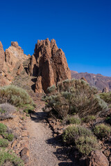 Lower area of the trekking on the path between Roques de Gracia and Roque Cinchado in the natural area of Mount Teide in Tenerife, Canary Islands