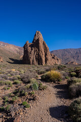 Volcanic mountain the Cathedral between the Roques de Gracia and the Roque Cinchado in the natural of Teide in Tenerife, Canary Islands