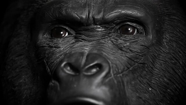 footage of gorilla face dark background 