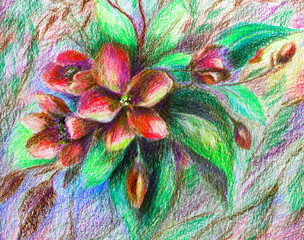 Pencil drawing illustration. Impressionism flower painting.
