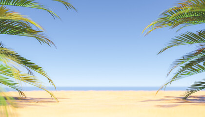 Sandy beach with palms near sea