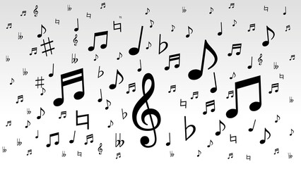 Music Notes Flying on White Background 