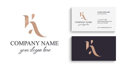 AK, K letter monogram. Elegant luxury KA logo. Calligraphic style. Vector design. Luxurious linear creative monogram.