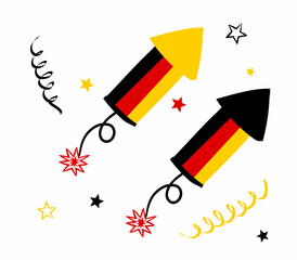 Firecracker in german national tricolor. Petard for National Day or Election Day of Germany. Vector illustration for a festive or holiday decoration, tourist trips, travel, meeting guests.