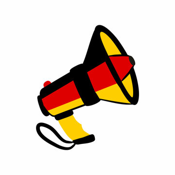 Megaphone in german national colors. Hand drawn shout. Vector illustration for a festive, holiday or Elections decoration for Germany. Important announcement