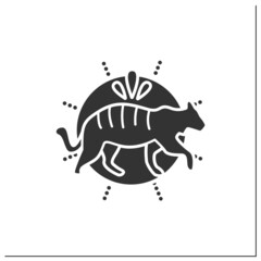 Bengal tiger glyph icon. Sacral, totem animal. National symbol. Wildlife protection. Indian culture, esthetics, traditions and customs.Filled flat sign. Isolated silhouette vector illustration