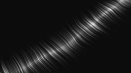 A wave of particles. Abstract dark background with dynamic wave. The concept of technological background. Big data. Vector illustration.