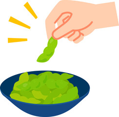 枝豆をつまむ手、おつまみ