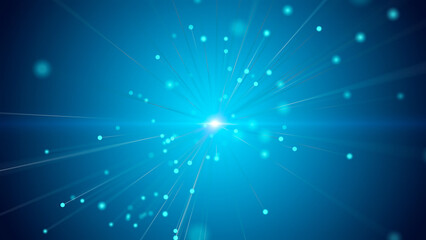 Shining blue background. Abstract illustration of flying dots and lines. The concept of big data. Network connection. 3d rendering.