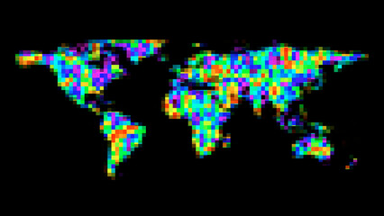 Fototapeta premium Pixelated World Map Background on Black Background