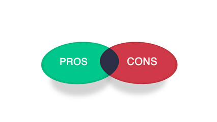 pros or cons venn diagram on white background