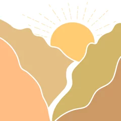  Vector childish cartoon drawn mountain illustration. Mountain landscape and sun. Wall decor, poster, card, brochure, flyer and other. © Diwka