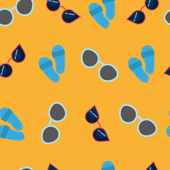 Seamless orange pattern with glasses and summer sandals for summer and beach wear and accessories