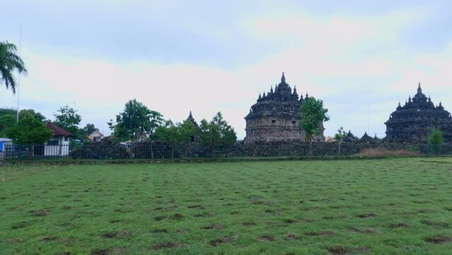 Plaosan Buddha temple landscape view in panning camera movement