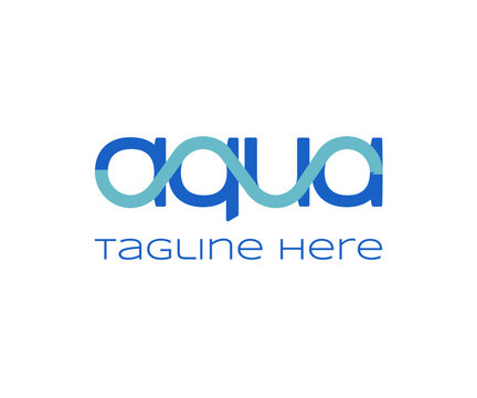 Blue aqua flat vector logo design template. Eco concept. Fresh clean water.