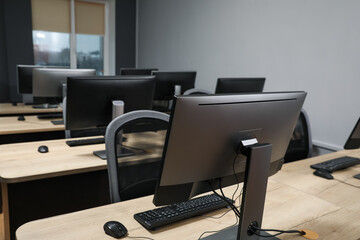 Many modern computers in open space office