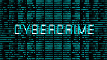 Cybercrime Text Glitched on Binary Number Background