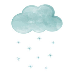 cloud and snow icon / cloud / watercolor icons / sky / blue / kids illustration / snow / winter / weather