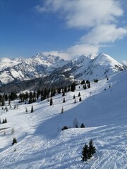 Skiing in the snowy slopes of Schladming in the Austrian Alps