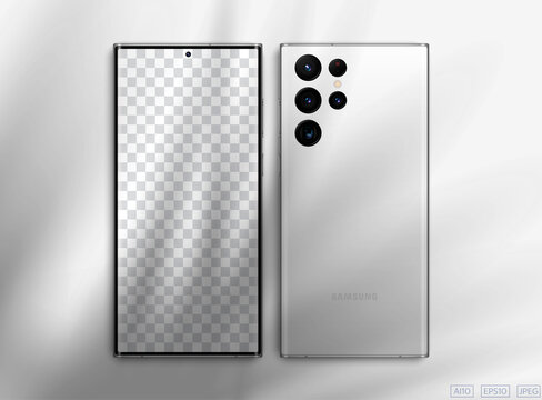 Realistic Samsung - Galaxy S22 Ultra screen mockup with shadow on top of devices. Vector illustration with high detail.	